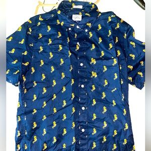 J crew navy with seahorse print short sleeve button up